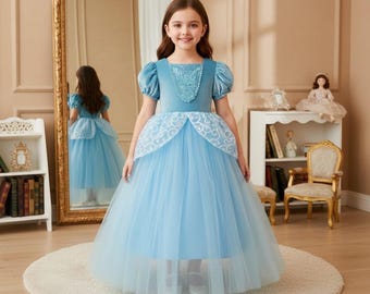 Girls Blue Cinderella Ball Gown Dress / Princess Cosplay Costume for Toddler