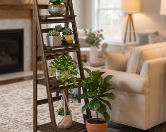 Wooden 4 Tier Ladder Shelf Plant Stand Folding Bookcase Storage Shelving Unit Indoor Display Rack