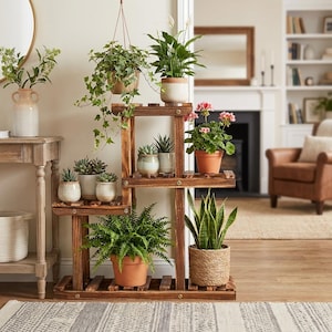 Carbonized Wood Plant Rack Multi Tier Mini Plant Stand for Succulents Indoor Outdoor Balcony Garden
