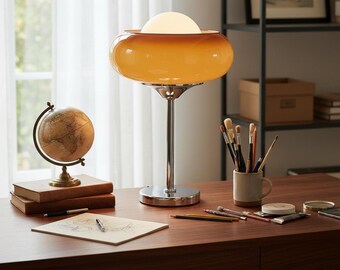 Mid-Century Orange Glass Desk Lamp - Vintage Chrome Base Lighting for Modern Home Decor