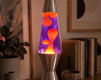 Vintage Lava Lamp, Purple Orange Rocket Night Light, Retro Glow Table Lamp, Mood Lighting Decor, Cool Bedroom Gift for Him
