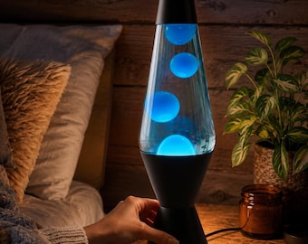 Lava Lamp Vintage Glow Decor, Blue Retro Mood Light, Black Base Table Lamp, Cozy Room Decor, Unique Gift for Bedroom
