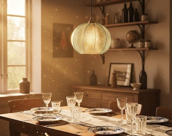 Ribbed Glass Pendant Light - Vintage Nordic Style Ceiling Lamp for Dining Room, Kitchen, or Bedroom