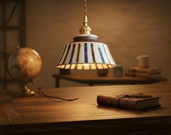 Lámpara colgante de cerámica pintada a mano - Portalámparas de cobre vintage para isla de cocina - Lámpara de decoración nórdica