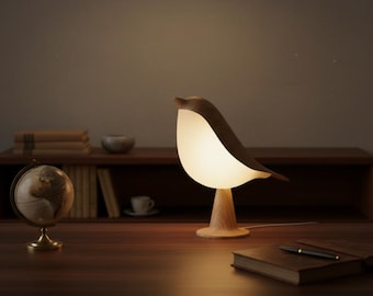 Modern LED Bird Lamp - Touch Control 3-Color Dimmable Night Light, USB Rechargeable, Unique Desk Decor for Home & Nursery