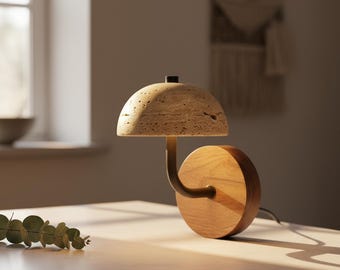 Pilz-Wandleuchte, natürliche gelbe Travertin-Lampe, moderne Art-Deco-Beleuchtung für Innendekor
