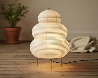 Japandi Paper Lantern Table Lamp – Minimalist Akari Style Desk Light for Zen Home Decor