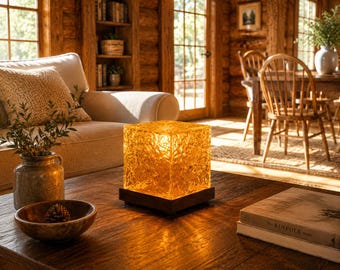 RGB Water Ripple Cube Lamp, Crystal Night Light, Cozy Room Decor, Wooden Base Mood Lamp, Bedroom Ambiance Light, Gift for Home