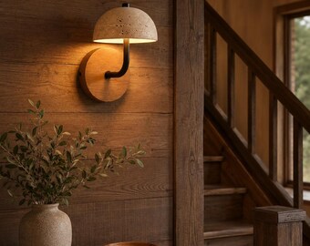 Mushroom Wall Sconce, Natural Yellow Travertine Lamp, Modern Art Deco Lighting for Home Decor