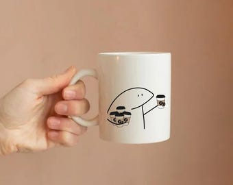 Funny Coffee Lover Mug, Minimalist Barista Illustration Ceramic Cup