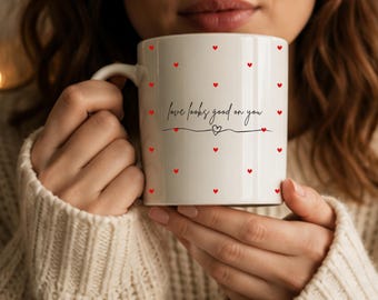 Personalized Minimalist Heart Mug, Custom Name Ceramic Coffee Cup