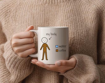 Funny Water Coffee Mug, Minimalist Hydration Gift, Ceramic Cup (11oz)