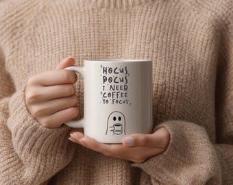 Hocus Pocus I Need Coffee Mug, Funny Halloween Coffee Mug, Cute Ghost Mug, Spooky Season Cup, Witchy Gift for Coffee Lover