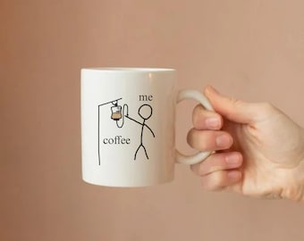 Funny Coffee Mug, Stick Figure Coffee Lover Gift, Introvert Ceramic Cup