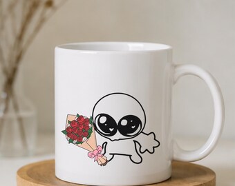 Alien Bouquet Ceramic Mug, Kawaii Coffee Cup, Girlfriend Gift