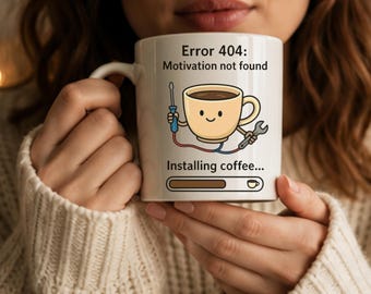 Error 404 Motivation Mug, Funny Programmer Coffee Cup, Geek Gift, Ceramic Office Mug