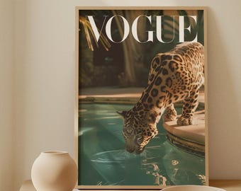 Aesthetic Vogue Leopards Poster | Wild Luxury Fashion Animal Print Wall Decor | Bold Editorial Big Cat Art Print | High Glamour Chic Art