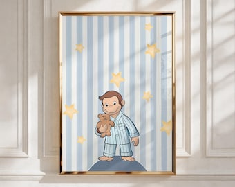 Iconic Curious George Poster | Children’s Book Wall Art Print | Vintage Storybook Aesthetic Decor | Modern Editorial Room Art Poster