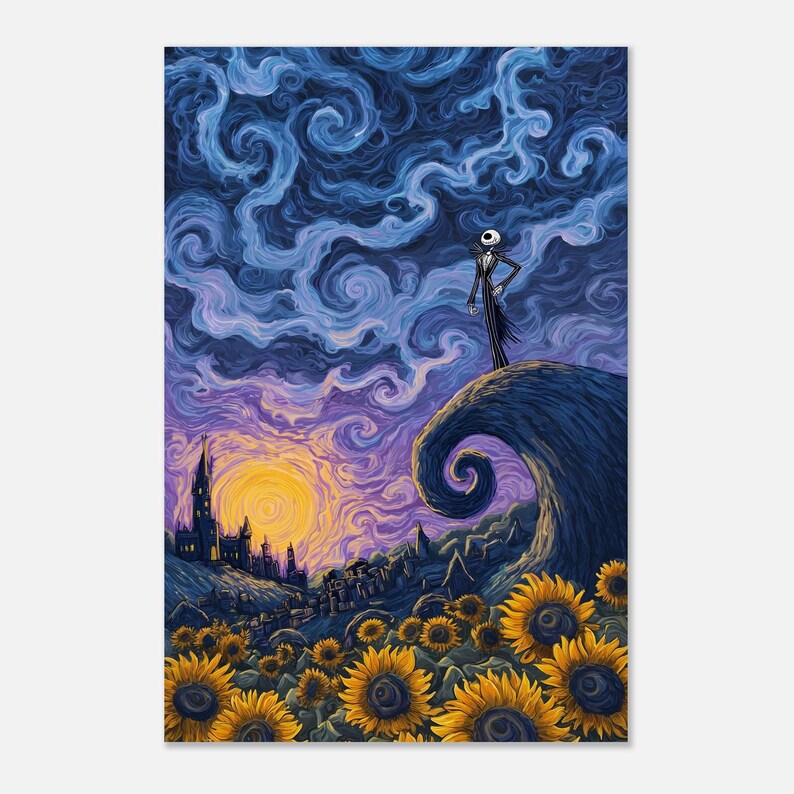 Der Albtraum vor Weihnachten x Van Gogh Poster | Sternenklare Nacht inspirierte Wandkunst | Surreales Gothic Ästhetisches Dekor | Modernes Illustrations Poster Bild 5