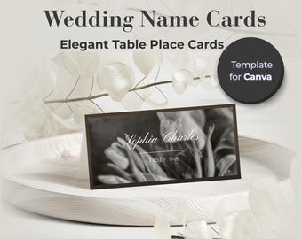 Wedding Place Cards Canva Template | Dark Elegant Époque | Gold Name Cards & Escort Cards | Printable Table Name Cards