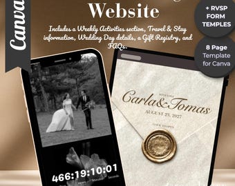 Wedding Website Canva Template | Dark Elegant Espresso | Countdown, Registry, RSVP & Itinerary