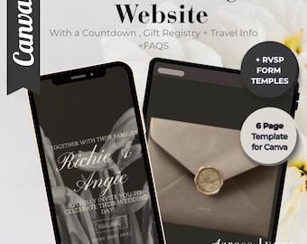 Wedding Website Canva | Époque Dark Elegant | Registry, Itinerary, Timeline & Countdown