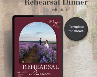Rehearsal Dinner Invitation Template Canva | Tuscany Wedding Weekend | Editable Digital Invite | Scrapbook Photo Design