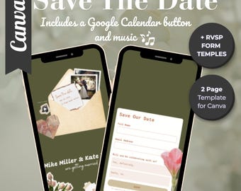 Save the Date Canva Template | Green Botanical Verdant | Countdown, RSVP & Wedding Registry