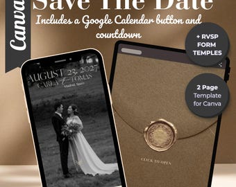 Save the Date Canva Template | Dark Elegant Espresso | Countdown, RSVP & Wedding Registry