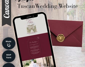 Tuscan Wedding Website Template | Canva Digital Invitation with RSVP, Registry (Digital Download)