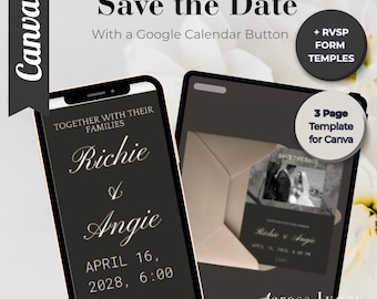 Save the Date Canva Template | Dark Elegant Époque | Countdown, RSVP & Wedding Registry