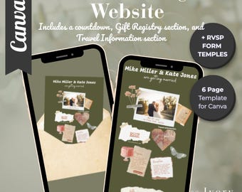 Wedding Website Canva | Verdant Green Botanical | Registry, Itinerary, Timeline & Countdown