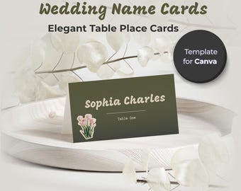 Wedding Place Cards Canva | Green Botanical Verdant | Olive Name Cards & Escort Cards