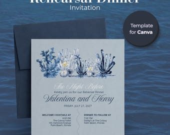 Beach Rehearsal Dinner Invitation Template, Coastal Wedding Canva Invite (Digital Download)