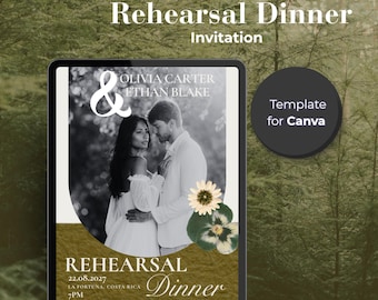 Rehearsal Dinner Canva Template | Olive Green Sunflower | Elegant Digital Invitation | The Night Before