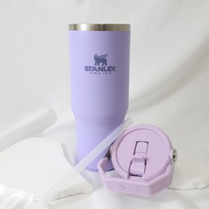 Pu&ograve; includere: Un bicchiere Stanley color lavanda con bordo argentato, coperchio e cannuccia. Il bicchiere presenta il logo Stanley e la scritta "SINCE 1913". Il coperchio &egrave; lilla chiaro e ha una chiusura a ribalta. La cannuccia &egrave; trasparente.