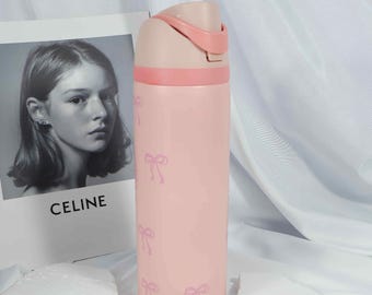 Owala 24oz Insulated Water Bottle, Blush Pink Bow Print, Stainless Steel Tumbler