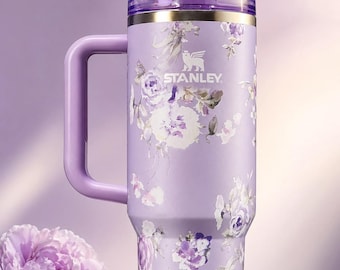 Stanley x LoveShackFancy 40oz Tumbler, Lavender Floral Print, Insulated Travel Mug with Handle, Preppy Aesthetic Gift for Her
