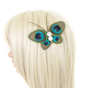 Peacock Feather Hair Clip Peacock Feather Fascinator Hair Piece Peacock Wedding Peacock Feather Hair Accessories Butterfly Hair Clip