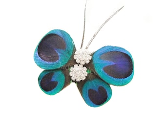 Butterfly Hair Clip Peacock Feather Fascinator Hair Piece Teal Blue Peacock Feather Wedding Hair Accessories