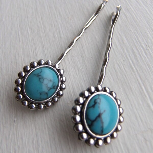 Turquoise Hair Pins Silver Turquoise Jewelry Blue Turquoise Stone Bobby Pins Hair Accessories