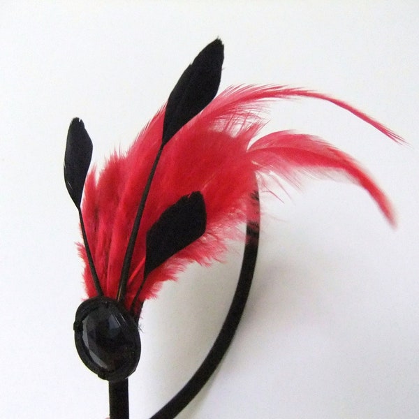Red Feather Headband Black Feather Headband Red Black Feather Hair Accessories Feather Hairpiece Red Feather Fascinator