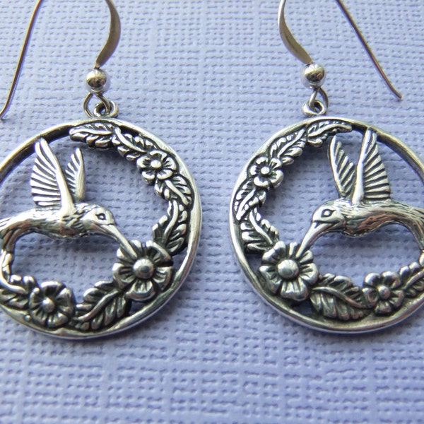 Hummingbird Jewelry Earrings Vintage Bird Earrings Flower Hummingbird Earrings Jewelry Vintage Sterling Silver Jewelry Earrings
