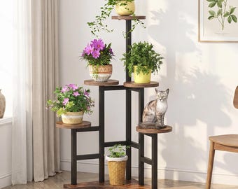 6 Tier Cornr Plant Stand Indoor, Tall Rustic Brown Plant Shelf, Multi Pot Flower Holder for Living Room Balcony Decoer