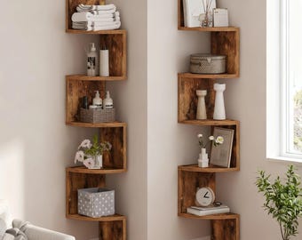 Set of 2 Corner Wall Shelves, 4-Tier Floating Shelves, Space Saving Corner Bookshelf, Plant Shelf for Bedroom Living Room Bathroom Decor