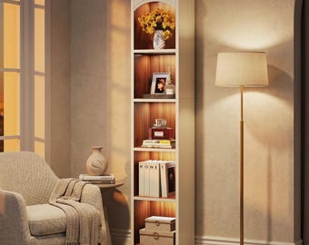 Modern Narrow Bookcase 5 Tier Cube Bookshelf, Slim Corner Display Shelf Storage Organizer for Home Office Living Room