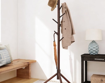 Freestanding Coat Rack with 8 Hooks, Adjustable Tree Coat Stand for Entryway, Bedroom, Hallway Organizer for Hats, Coats, Bags