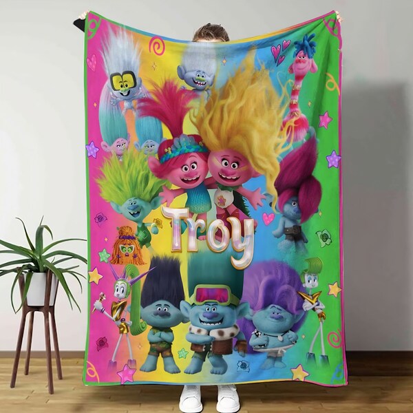 Personalized Trolls Blanket, Trolls Birthday Blanket, Custom Name Blanket, Kids Trolls Movie Gift, Trolls Family Blanket, Baby Shower Gifts