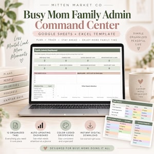 Family Spreadsheet | Google Sheets And Excel Template, 12 Organized Tabs, Admin Dashboard