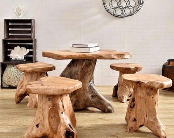 Solid Cedar Wood Stump Stool, Live Edge Side Table, Rustic Farmhouse Plant Stand